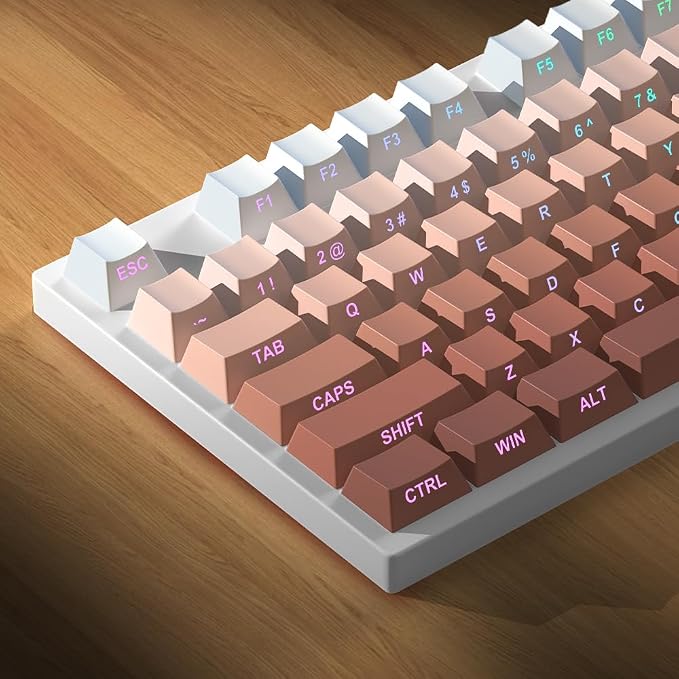 PBT Keycaps-Side Print Key Cap Set, Double Shot Shine Through Custom Key caps, Cherry Profile 133 Keys for Mechanical Keyboards Gradient Blue (Gradient Rouge)