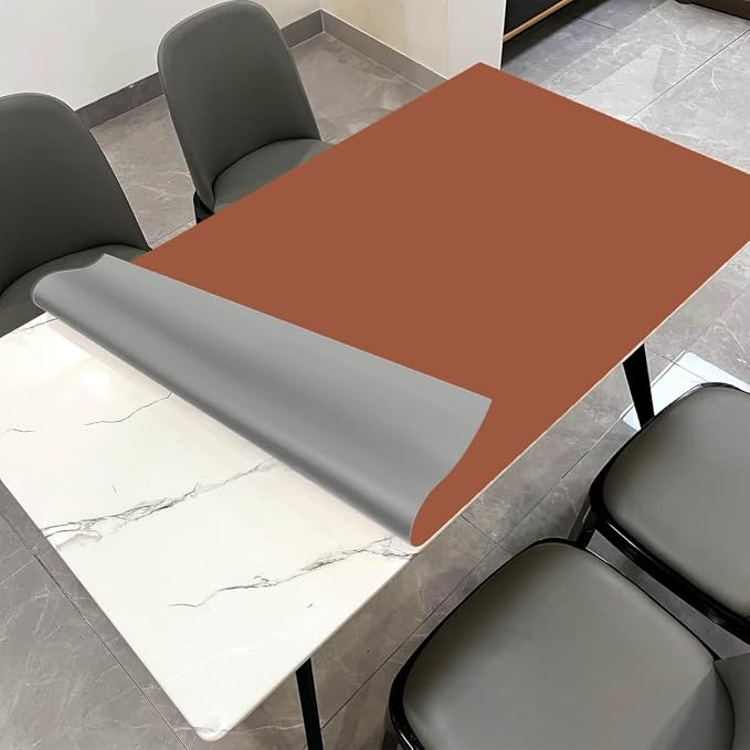 Faux Leather Table Cover,1.8mm Thick,48x60 Inch Table Protector,Table Protector for Dining Room Table,Table Pads for Dining Room Table Rectangular.(Brown+Gray,48x60)