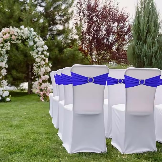 Tvoip 10PCS Chair Cover Stretch Band with Buckle Slider Sashes Bow Wedding Banquet Chair Decoration (Royal Blue)