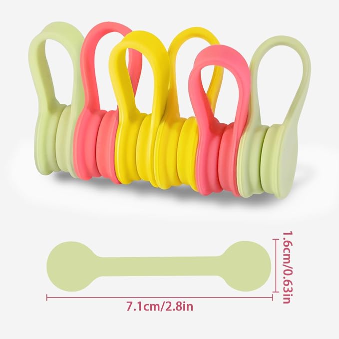 Viaky Magnetic Cable Ties 6-Pack,Silicone Twist Ties,3 Colors | Magnetic Cord Organizers for Wires, USB Cables, Earphones,Bookmark ,Reusable Cable Straps for Home,Office,Kitchen,School