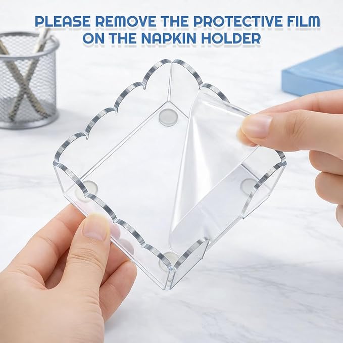 3x3 Inch Scalloped Acrylic Sticky Note Holder, Clear Cute Post It Note Dispenser, Notepad Holder with Wave Design, Thick Acrylic Desk Organizer for Office, Home, Dorm, Classroom
