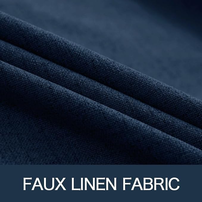 MIULEE Linen Textured Curtains for Bedroom Solid 100% Blackout Thermal Insulated Midnight Blue Grommet Room Darkening Curtains & Drapes Luxury Decor for Living Room 52 x 63 Inch (2 Panels)