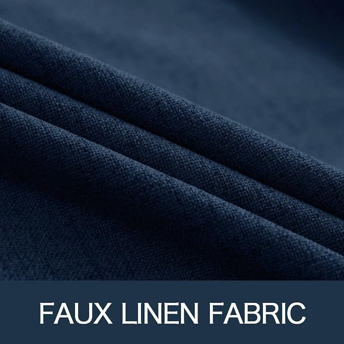 MIULEE 100% Blackout Linen Textured Curtains for Bedroom Solid Thermal Insulated Midnight Blue Grommet Room Darkening Curtains & Drapes Luxury Decor for Living Room 52 x 84 Inch (2 Panels)