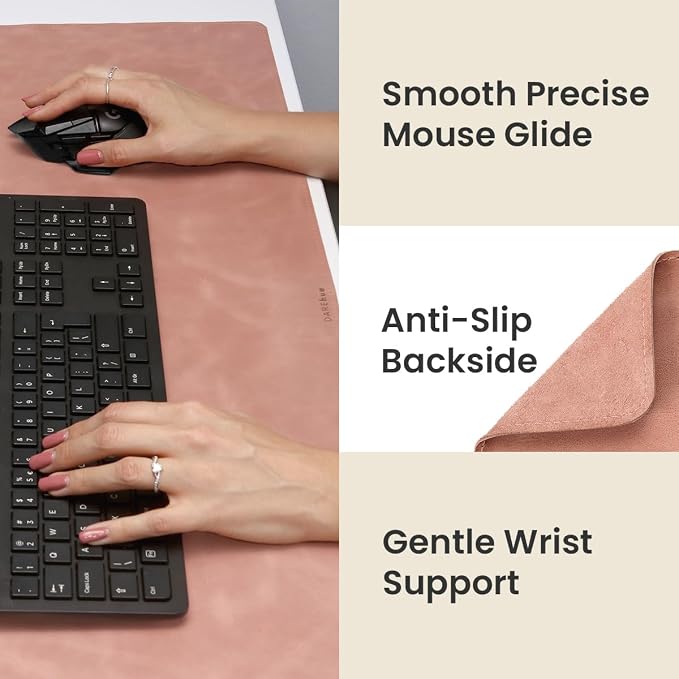 Full Grain Genuine Leather Desk Pad – Rose Pink (XL) - Premium Desk Mat with Non-Slip Backing, Thick 3mm, Office Desk Protector for Work & Gaming (Extra Large 35.4 x 15.7 inch)