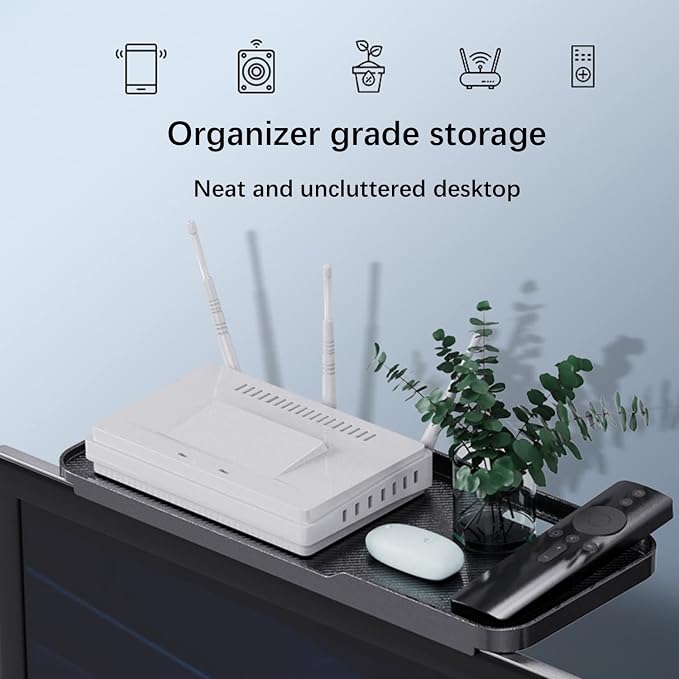 JIANNI Monitor Top Shelf, 2pcs Tv Top Shelf with Stringing Holes and Non-Slip Platform Quick Installation Without Drilling Storage Holder Stand (White)