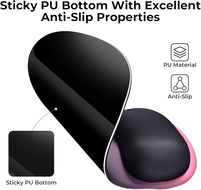 EooCoo Ergonomic Mouse Pad with Gel Wrist Rest Support Middle Concave Design, Relieve Wrist Pain Mousepad, Non-Slip Base for Laptop, Office Desk Accessories, Carpal Tunnel Syndrome Black Pink
