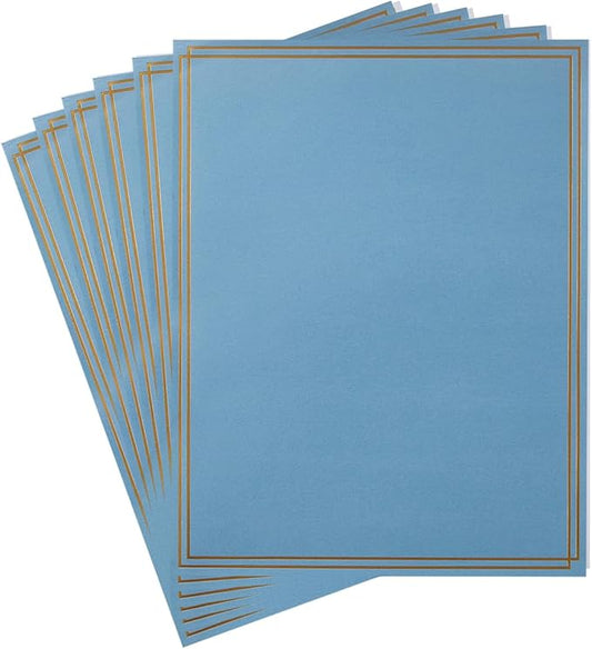 60 Pack Stationery Set Paper with Gold Border, 8.5x11 Inch Paper Sheets for Writing Letters, Letter Size Writing Paper (Dusty-Blue, 8.5x11 inches)