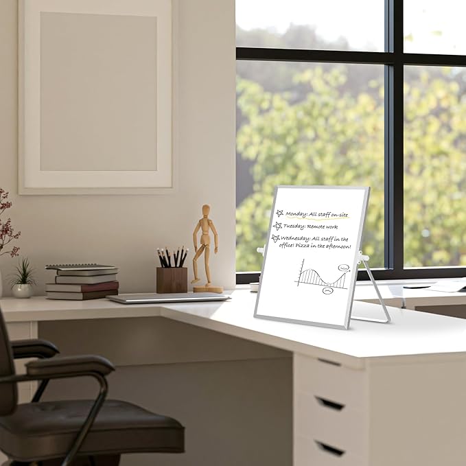 Dry Erase Magnetic White Board, 16" x 12" Double-Sided Desktop Whiteboard with Stand, Portable Small Whiteboard Set for Drawing, Office, Home, School