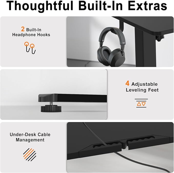 Electric Standing Desk, 60x28 Inches Height Adjustable Sit Stand up Desk with 3 Memory Presets & Child Lock, Quiet Motor, Heavy Duty Steel Frame, for Large Computer Workstation, Black