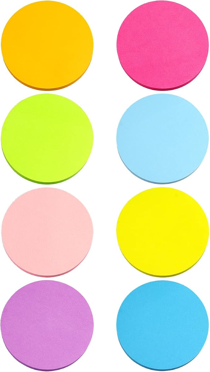 Round Sticky Notes 8 Color Bright Colorful Sticky Pad 75 Sheets/Pad Self-Sticky Note Pads