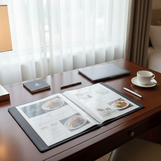 2-Pack Premium Vegan Leather Menu Cover 8.5 x 11, 4 Page 8 View Menu Folder with Clear Sleeves, Restaurant Menu Holder, Portfolio Binder, Sheet Music Folder, Hotel & Guesthouse Presentation Book