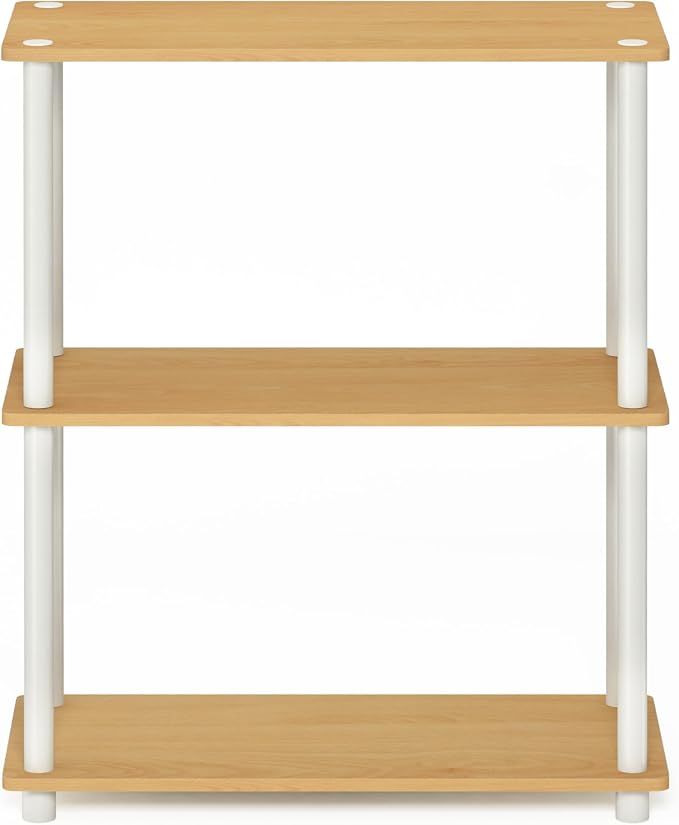 Furinno TURN-N-TUBE Storage Shelves, 3-Tier Book Shelf, Corner Shelf, Toolless Open Shelves, for Organization and Storage, Living Room, Garage, Home Office, Beech