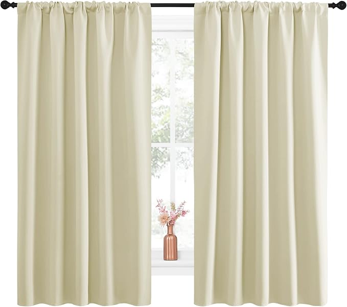 NICETOWN Blackout Curtains for Living Curtains, Room Darkening Curtains & Drapes for Kids Bedroom, Home Decoration Draperies (Beige, 52 in x 63 in (W x L), 2 PCs)