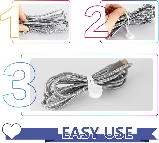 Kanemc Reusable Magnetic Cord Ties,Magnetic Cable Ties(10-Pack, White) | Magnetic Cable Organizer,Silicone Twist Ties for Cable Bundling, Organizing, Earphone Cords Wrap,Bookmarks & Fridge Magnets