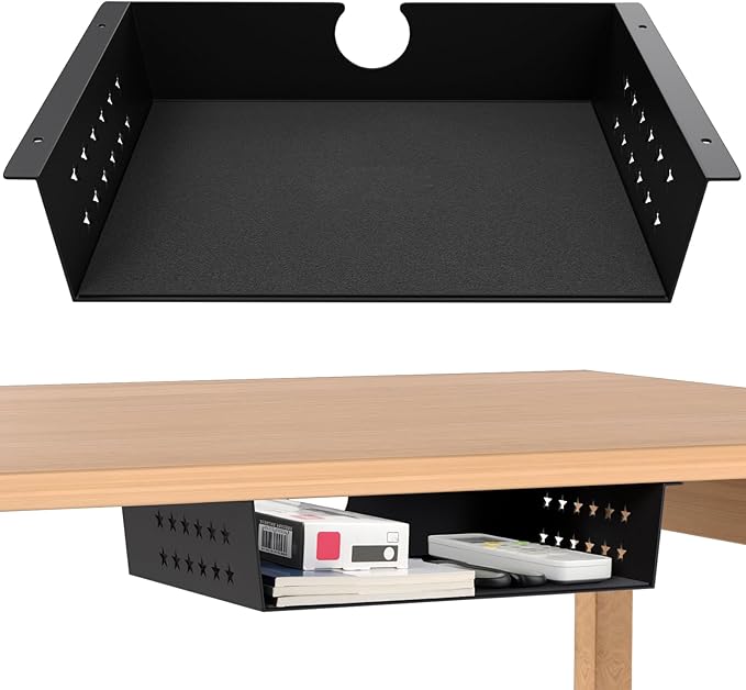 MOLIGOU Under Desk Storage Shelf, Under Desk Tray with Felt Liner, Screw Mount Under Table Hidden Storage for Home Office, Kitchen Cabinet