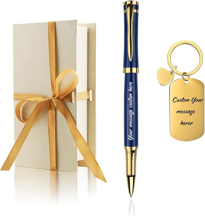 Yastar Personalized Pen with Custom Keychain, Gift Set with Pen Box - Metal Body Engraved with Your Message Personal Names Message - Gift for Business Office Colleague Friends