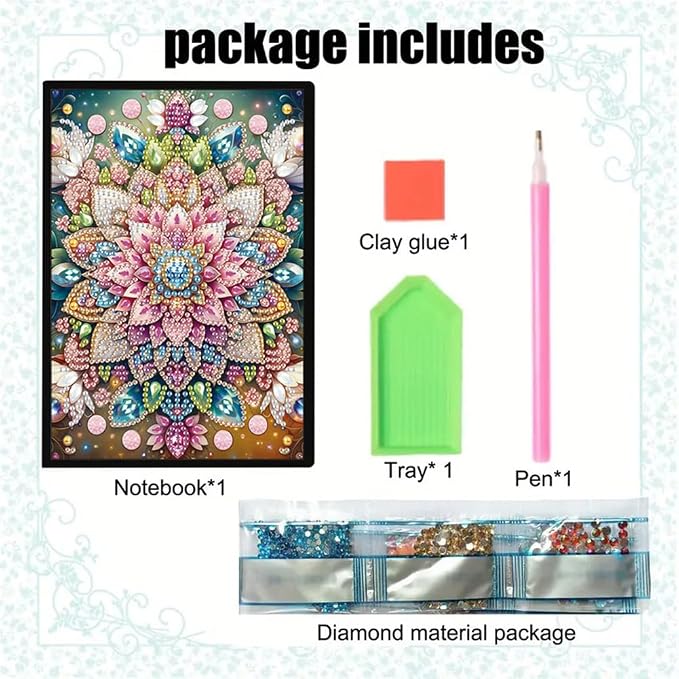 FRANDEK A5 50-Page DIY Mandala Diamond Art Painting Notebook with Beautiful Patterns, Special Shaped Diamond Art Craft for Beginners Adults Gift
