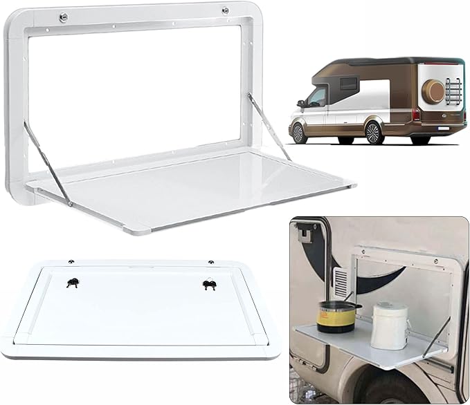 RV Caravan Picnic Folding External Table, Wall Mount Flip Fold Down Desk, Floating Desk Shelf for Camper Van Traile, Wall Mounted Hanging Dining Table Computer Workstation Trestle Drop Leaf Tables