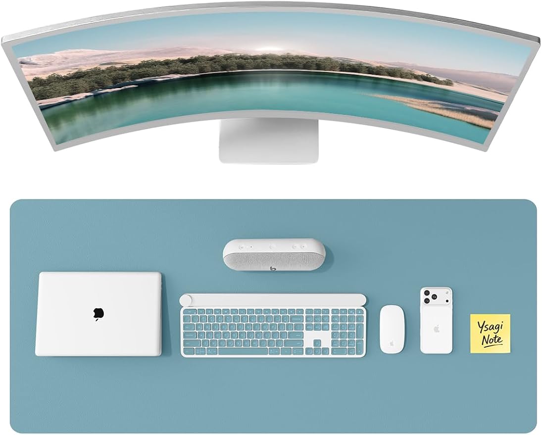 YSAGi Leather Desk Pad Protector, Office Desk Mat, Large Mouse Pad, Non-Slip PU Leather Desk Blotter, Laptop Desk Pad, Waterproof Desk Writing Pad for Office and Home (Aquamarine, 47" x 17")