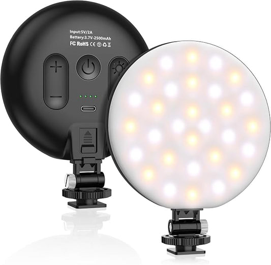 Hagibis LED Video Light,2500mAh Rechargeable Camera Light, CRI97+ Dimmable Ring Light with Cold Shoe Mount, Portable Photography Lighting for Camera Phone Photography, Vlog Filming&TikTok Live (Black)