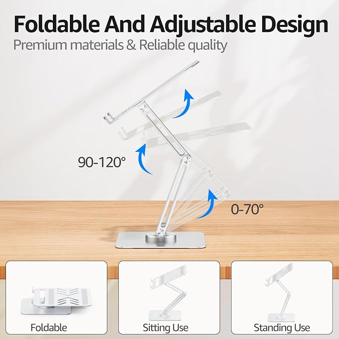 Urmust 360° Rotating Laptop Stand for Desk Adjustable Height, Ergonomic Laptop Riser Standing Desk Converter, MacBook Stand, Computer Lap top Riser Holder, Fits All Laptops 10-17"