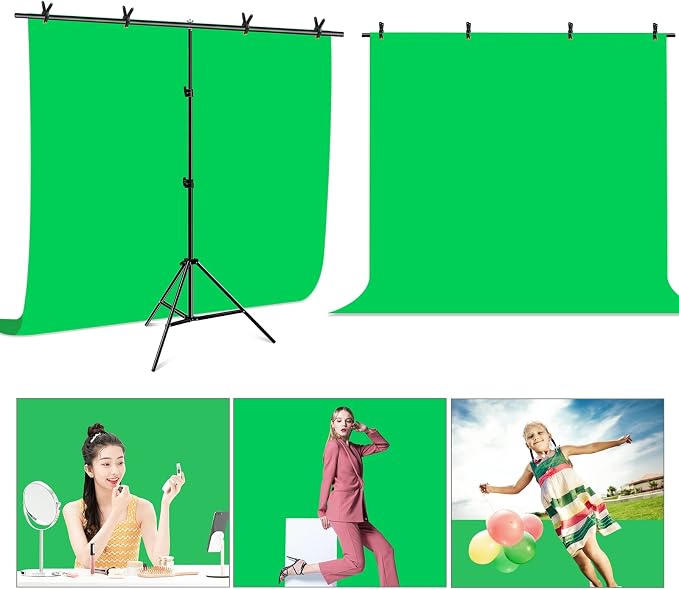 PULUZ Green Screen Backdrop Kit with Stand, 6.5X6.5ft Portable Green Screen Stand kit, GreenScreen Background with Stand Carrying Bag Clamp for Photoshoot, Photography Video, Live Streaming