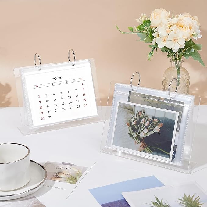 FINGERINSPIRE 2 Pcs Desktop Mini Acrylic Photo Album Holds 68 Photos of 4x6Inch Tabletop Flip Calendar Style Frames Desktop Display Holder Vertical Stand and Horizontal Display Photo Album