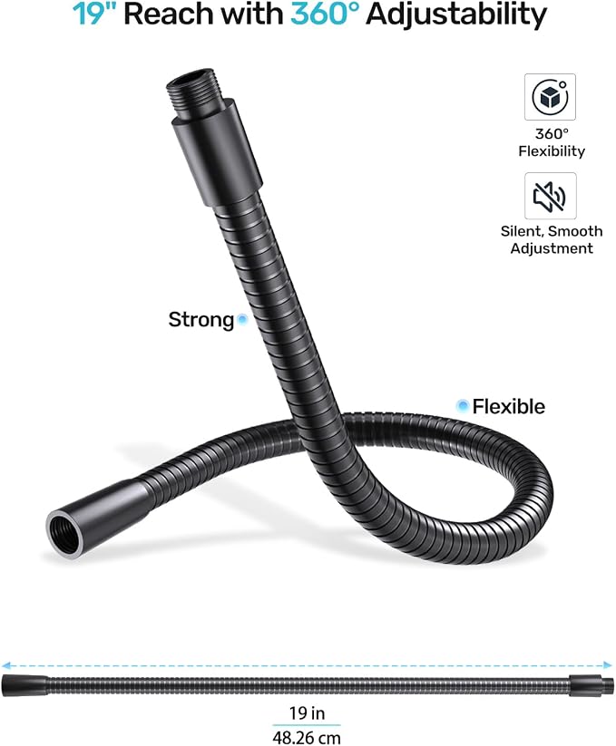 19-inch Microphone Gooseneck (5/8"-27 Thread) - 360° Adjustment, Heavy Duty &Flexible Metal Extension Arm with High Load-bearing Capacity for Podium, Drum Mic Stand, Lecture and DIY, Black