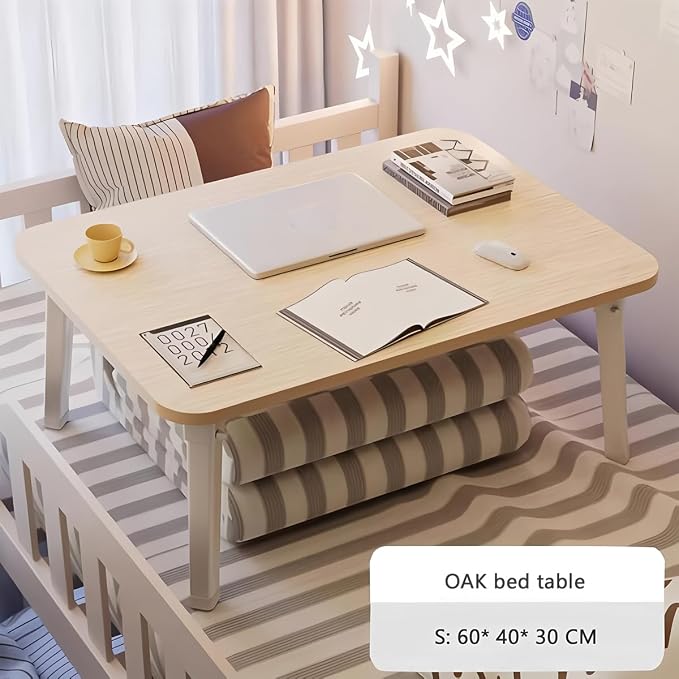 Foldable Laptop Desk for Bed, Bed Laptop Table, Foldable Portable Lap Bed Tray, 23.6 Inch Floor Table for Drawing, Reading and Writing, Oak