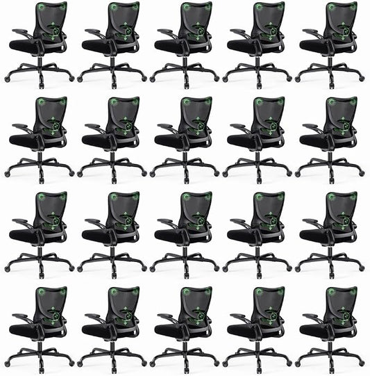 Marsail Ergonomic Office Chair Desk Chair with 3D PU Armrests and Adjustable Lumbar Support Breathable Mesh Chair Executive Rolling Swivel Comfy Task Chair for Home Office Gaming，Pack of 20