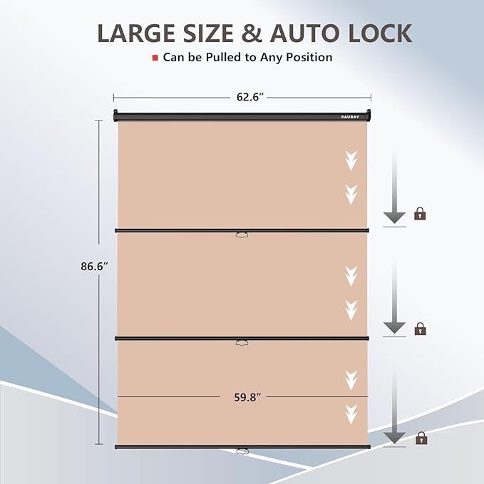 RAUBAY Retractable Pull Down Beige Screen Backdrop - 59.8" x 86.6" Collapsible Wall-Mount Nude Background for Professional Video Production, Photography, TikTok and Video Conferencing