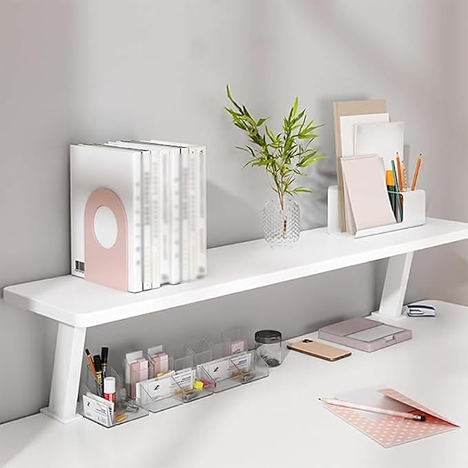 32x7.8 in Clamp on Desk Shelf, Adjustable Floating Desks Shelf Space Saving Desktop Extender Storage Organizer for Office, Dorm, Home Desk Organization, White