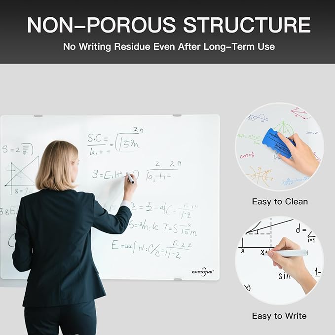 Wall-Mounted Magnetic Tempered Glass White Board Frameless Dry Erase Board Wall Mounted Ideal for Office Classroom School Kitchen and Home，Durable Whiteboard Frameless (24''X18'')