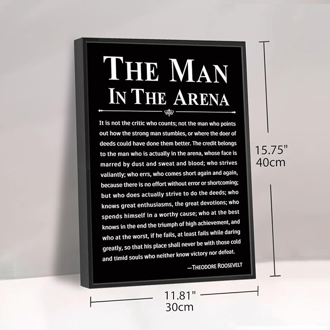 Howwii Office Wall Art Inspirational Decor The Man in the Arena Framed 12’’x16’’ Motivational Positive Quote Print Canvas Wall Decor Gift for Men&Women (Black)