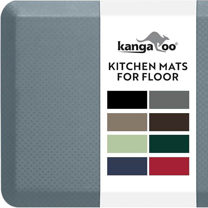 KANGAROO Anti Fatigue Mats for Kitchen Floor, 70x24 Runner, 3/4 Inch Cushioned Ergonomic Mat, Reduce Foot Pressure, Waterproof Comfort Rug for Under Sinks, Office Standing Desk, Store Floors, Slate