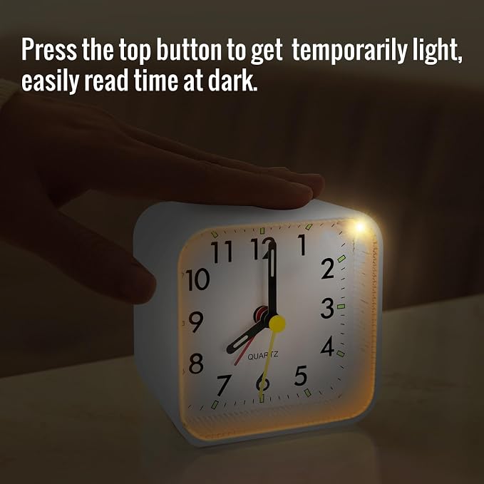 Lamisola Small White Kids Desk Battery Alarm Clock, Analog Travel Clock, Quieter Bedside Clocks for Bedrooms Bathroom Living Room Kitchen Shelf