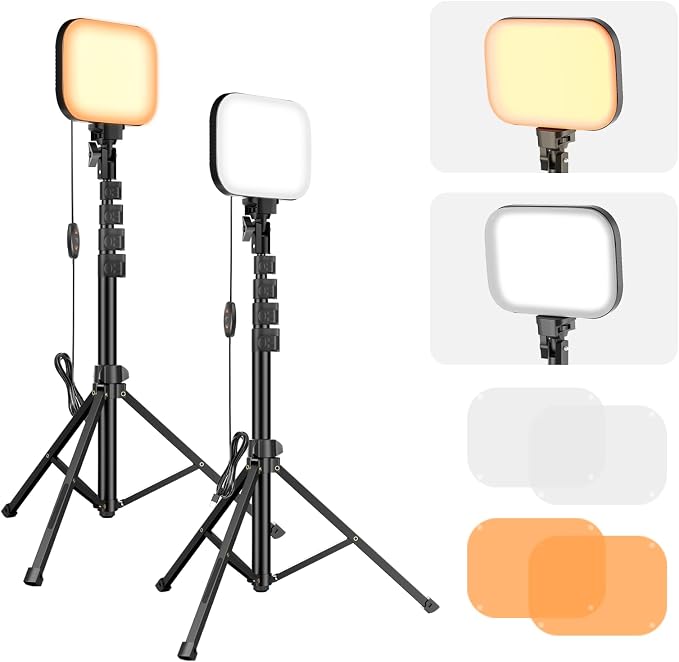 EMART 2-Pack LED Video Light, Portable 3000-5500K CRI97+ Studio Lights, 62" Tripod Stand & Magnetic Light Filters, Bi-Color Dimmable Lighting for Video Recording, Game Streaming, Podcast, Photography