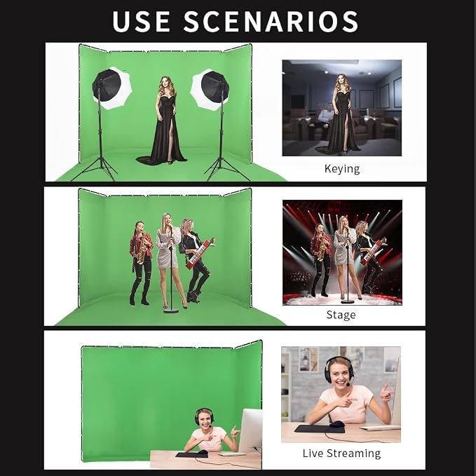 Professional 7.87ftx16.4ft Portable Large Chromakey Green Screen Wide Backdrop Kit with Stand Photography Background Support System for Photo Studio Video Shoot, Live Streaming, Party, Stage