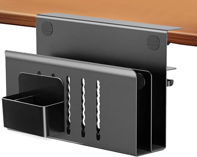 2 Tier Desk Side Storage Organizer, Under Desk Laptop Holder, No Drill Hanging Desks Caddy for Office & Home, Clamp On Desk Shelf for Tablet, Files, Accessories, Load 30Lbs
