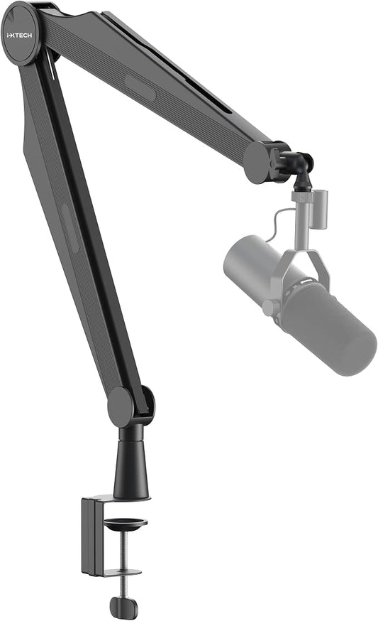 IXTECH Microphone Boom Arm Adjustable Stick Mic Arm Stand with Desk Mount Clamp Overhead 360° Rotatable Microphone Stand with Cable Management for Podcast Streaming Gaming Studio CAPTAIN Model