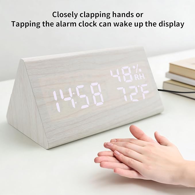 Wooden Digital Alarm Clocks for Bedrooms - Electric Desk Clock with Large Numbers, USB Port, Loud Alarm for Heavy Sleepers, Adjustable Volume, Dimmer, Snooze, DST, Wood Décor, Adapter Powered