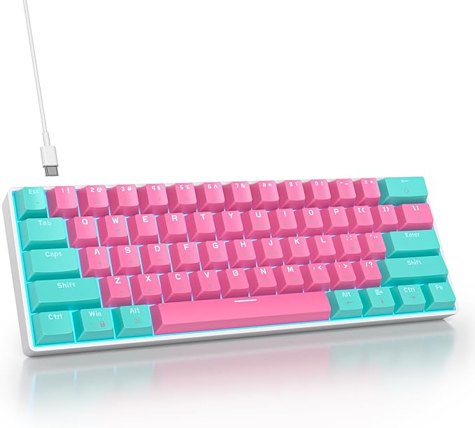 60 Percent Gaming Keyboard 61 Keys Wired Mechanical Keyboard Ultra Compact Keyboard Red Switch LED Backlit for Windows Laptop Gamer(61 Miami)