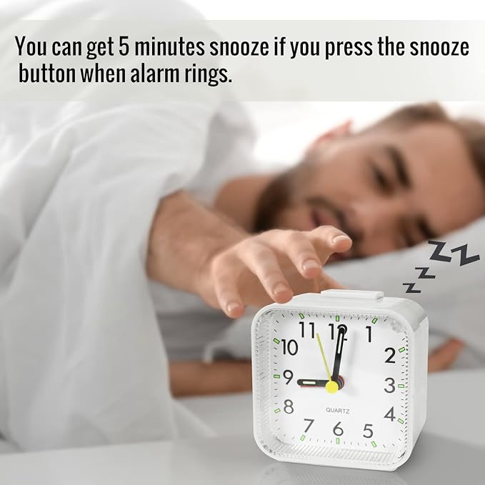 Lamisola Small White Kids Desk Battery Alarm Clock, Analog Travel Clock, Quieter Bedside Clocks for Bedrooms Bathroom Living Room Kitchen Shelf