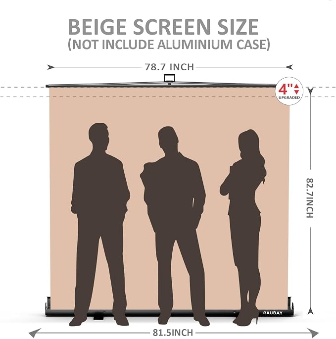 【Wider Style】 RAUBAY 78.7 x 82.7in Large Collapsible Beige Backdrop Screen Portable Retractable Panel Photo Nude Background with Stand for Video Conference, Photographic Studio, Streaming
