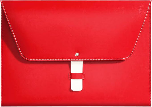 PU Leather A4 File Folder Large Document Holder Waterproof Envelope Folder Case with Handmade Closure (Red)