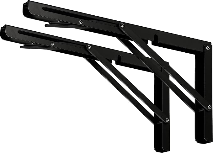 CLT 22" Black Folding Shelf Brackets Max. Load 440 lb, Heavy Duty DIY Wall Mounted Shelf Bracket Space Saving for Table Work Bench, Pack of 2