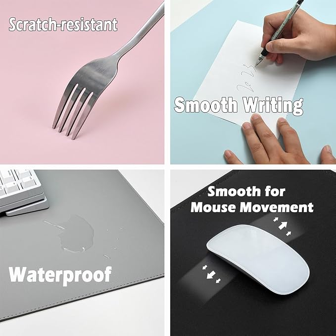 Edge-Locked Leather Desk Pad, Desk Blotter with Full Grip Fixation Lip, Waterproof Large Office Table Mat, Non-Slip Laptop Mouse Pads for Work Typing Writing (Black,47.2"x23.6")