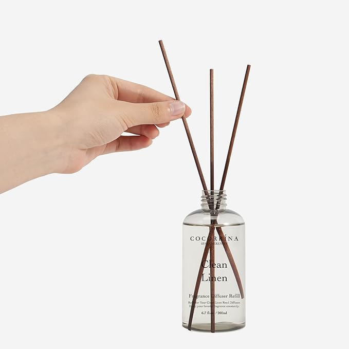 Cocorrína Clean Linen Scented Reed Diffuser Oil with 8 Sticks Fragrance for Bedroom, Bathroom, Oil Diffuser, Home Décor, 6.7 fl oz. (200 ml)