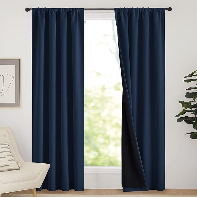 NICETOWN Complete 100% Blackout Curtains, Thermal Insulated & Energy Efficiency Window Draperies for Guest Room, Full Shading Panels for Shift Worker and Light Sleepers (Navy, 42W x 84L, 2 PCs)