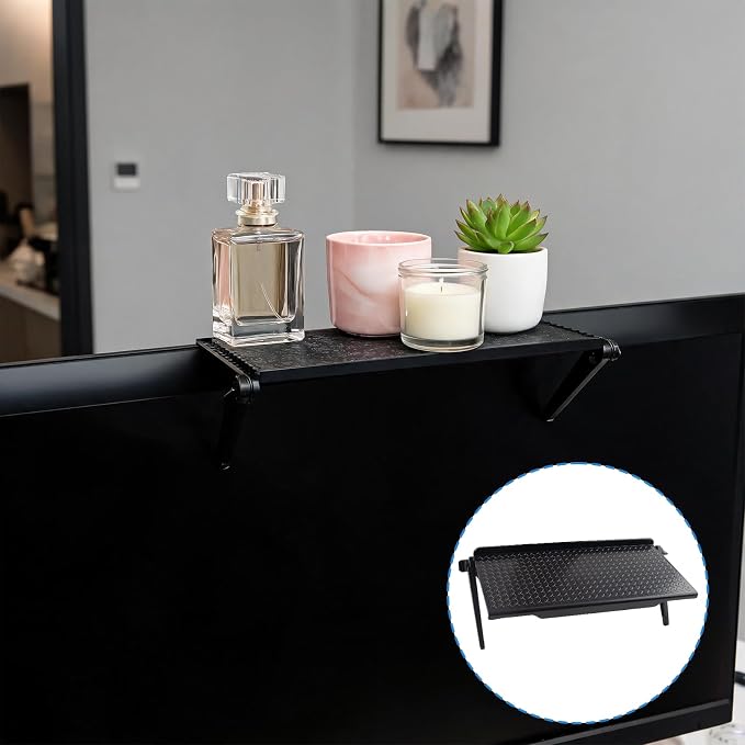 6 Pieces TV Top Screen Shelf Adjustable Monitor Top Shelf Plastic TV Video Game Storage Game Console Black Router Stand Audio Video Shelving for Media Boxes Router(11.8 x 4.5 inch)